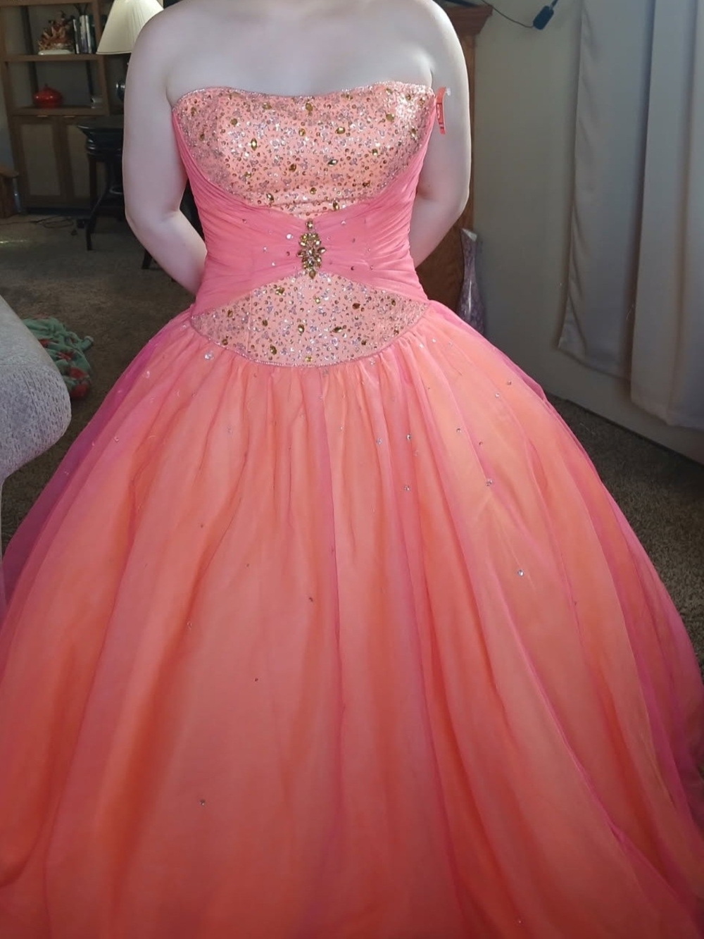 Strapless Pink Beaded Ball Gown Dress